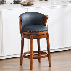 Cow top Leather Wooden Bar Stools, 360 Degree Swivel Bar Chair with Backs,Bar height Couner Height Barstools for Home Kitchen Dining Room and Bar Room(blue 1pc)