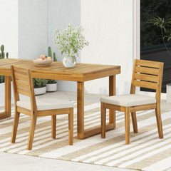 Outdoor Armless Dining Chair with Cushions(Set of 2),Natural and Beige