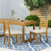 Outdoor Armless Dining Chair with Cushions(Set of 2),Natural and Beige