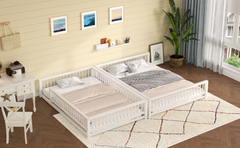 Full XL over Queen Floor Bunk Bed Frame with Ladder and Safety Guardrails, Easy Assemble, White