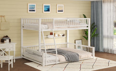 Full XL over Queen Floor Bunk Bed Frame with Ladder and Safety Guardrails, Easy Assemble, White
