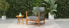 Acacia Wood Outdoor Club Chair with Handwoven Rope Accents & Curved Backrest - Water-Resistant Boho Patio Lounge Chair with Removable Cushions for Porch, Garden