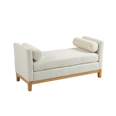 54.3"W Elegant Upholstered Bench, Ottoman with Wood Legs & 2 Bolster Pillows for End of Bed, Bedroom, Living Room, Entryway ,Ivory