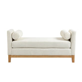 54.3"W Elegant Upholstered Bench, Ottoman with Wood Legs & 2 Bolster Pillows for End of Bed, Bedroom, Living Room, Entryway ,Ivory