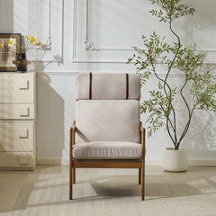 Mid Century Modern Accent Armchair, Solid Wood Frame with High Back, Light Gray Upholstered Cushions, Ergonomic Lounge Chair for Living Room/Bedroom/Reading Nook