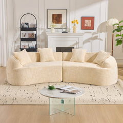 Beige Curved Compressed Sofa, Creative Nordic-style Design for Living Room, Comfortable, Soft and Suitable for Multiple Scenarios