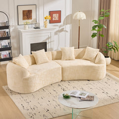 Beige Curved Compressed Sofa, Creative Nordic-style Design for Living Room, Comfortable, Soft and Suitable for Multiple Scenarios