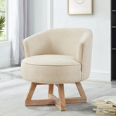 Swivel chair with cross-shaped wooden base,Lounge chair with solid wood legs, 360°freely Swivel chair , Classic linen Fabric for living room, bedroom, office, dresser -Beige