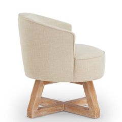 Swivel chair with cross-shaped wooden base,Lounge chair with solid wood legs, 360°freely Swivel chair , Classic linen Fabric for living room, bedroom, office, dresser -Beige