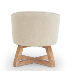 Swivel chair with cross-shaped wooden base,Lounge chair with solid wood legs, 360°freely Swivel chair , Classic linen Fabric for living room, bedroom, office, dresser -Beige