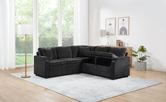 Sectional Sofa Bed L-shaped Sectional 81.9" Upholstered L-shaped Sofa with a Sofa Sleeper and a Hidden Storage Compartment for Living Room, Black