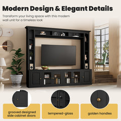 4-Piece Modern Entertainment Center Wall Unit with Bookshelves, All-in-1 Large TV Stand with Tempered Glass Door for TVs Up to 80", 92inch Media Console with Adjustable Shelves for Living Room, Black