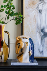 7.2x4.1x10.6" Ceramic Horse Head Sculpture with Abstract Multicolored Finish