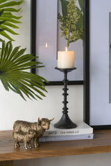 D4x11" Decorative Black Iron Candle Holder with Spindle Design