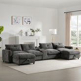 136'' Modular Sectional Sofa with Console, Cup Holder, USB Charger, Movable Storage Ottoman, Pull-line&Tufted Design, U-Shaped Oversized Chenille Sofa for Living Room&Apartment,2 Colors