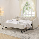 Twin Size Daybed with USB Charging & Pull-out Extendable Bed, with Button on Back and Copper Nail on Waved Shape Arms (81"x42"x30.75")