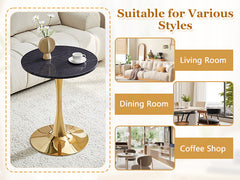 Round Dining Table, 23.6" Circle Tulip Table with Thickened Tabletop & Metal Pedestal, Mid Century Modern Bistro Table for Kitchen, Small Places, Living Room, Cafe (Faux Marble)