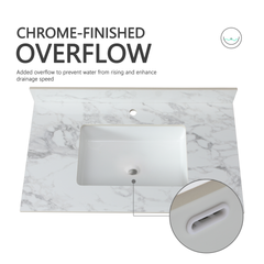 37"x22"Bathroom Vanity Top,sintered stone carra white Barthroom Vanity Sink Tops with Rectangular Undermount Ceramic Sink with Vanity Backsplash, Single Faucet Hole Bathroom Vanity Countertop