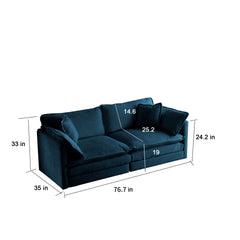 3 Piece Sofa Set with Arm Pillows and Toss Pillows , Sofa Set Include 2- Piece of Arm Chair and One 2-seat Sofa, Space Saving Casual Sofa Set for Living Room, Blue Chenille