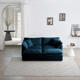 4 - Piece Upholstered Sectional Sofa, 1 - Piece of 2 Seater Sofa and 2- Piece of Ottomans , 2 Seater Loveseat Lounge with Ottomans , Blue Chenille
