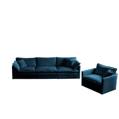 2-Piece Upholstered Sofa, Living Room Sectional Sofa Set Modern Sofa Couches Set , Deep Seat Sofa for Living Room Apartment, 1+3 Seat Blue