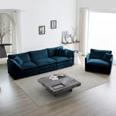 2-Piece Upholstered Sofa, Living Room Sectional Sofa Set Modern Sofa Couches Set , Deep Seat Sofa for Living Room Apartment, 1+3 Seat Blue