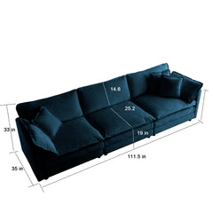 2-Piece Upholstered Sofa, Living Room Sectional Sofa Set Modern Sofa Couches Set , Deep Seat Sofa for Living Room Apartment, 1+3 Seat Blue