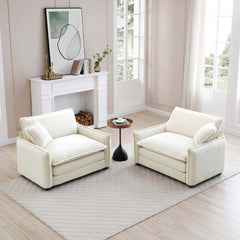 Beige Corduroy,Luxurious and Sophisticated Deep Seated Sofa Set with Two Single Deep Seat Sofa Suitable for Living Room and Office