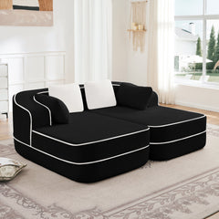 77.2" Teddy Fabric No Assembly 32D High Density sponge Boneless Sofa,Fluffy Comfy Couch with double Chaises,Sleeper sofa,Contrast color design,Symmetrical aesthetics,for Living Room,Black