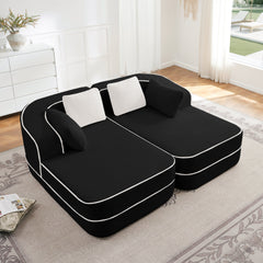 77.2" Teddy Fabric No Assembly 32D High Density sponge Boneless Sofa,Fluffy Comfy Couch with double Chaises,Sleeper sofa,Contrast color design,Symmetrical aesthetics,for Living Room,Black