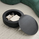 31.49'' Nesting Round Wood Coffee table with Storage for Apartment, Modern Living Room Coffee Table with Sturdy Pedestal ,BLACK