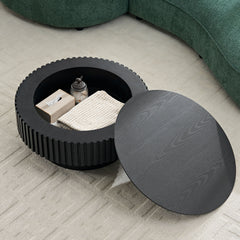 31.49'' Nesting Round Wood Coffee table with Storage for Apartment, Modern Living Room Coffee Table with Sturdy Pedestal ,BLACK