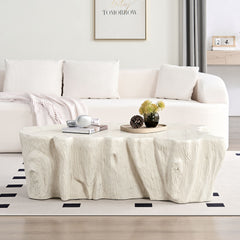 48.62 inch Unique Shape Coffee Table Sturdy Fiberglass Tea Table for Living Room No Need Assembly Beige