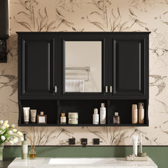 41 Inch Mirror Medicine Cabinet with Open Shelves, Wall Mounted Home Storage with Doors & Mirror, Adjustable Shelf, Bathroom Storage Cabinet over Toilet