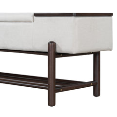 TREXM Farmhouse Upholstered Storage Bench with Hidden Compartment, Modern Entryway Bench for Living Room, Entryway, and Hallways (Espresso)