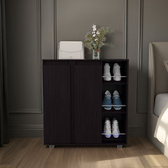 Gitano Shoe Storage Cabinet, 2 Doors, 8 Enclosed Shelves, 3 Open Side Shelves, Freestanding Design, Entryway or Bedroom Use, Wenge