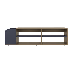 Modern TV Stand, Entertainment Console with Open Shelves, Navy blue and Naatural Oak