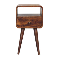 Solid Wood Mini Curve Bedside, 1-Drawer, 1 Open Slot, Chestnut, Brown