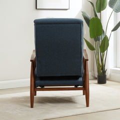 Tustin Wood Arm Push Back Recliner in Performance Fabric - Denim