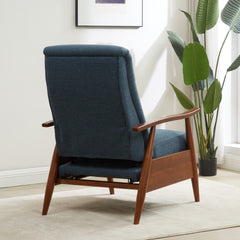 Tustin Wood Arm Push Back Recliner in Performance Fabric - Denim
