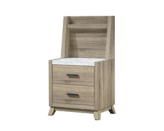1pc Rustic Transitional Contemporary Nightstand Wall Panel Natural Brown Faux Stone Top w/LED Light Bed Side Cabinet