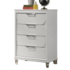 Contemporary Glam Pearl White 1pc Chest of Drawers Acrylic Handles Embossed Panels English Dovetails 5-Drawers Tall Dresser