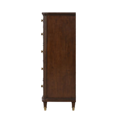 1pc Transitional Chest of Drawers Round Key Knobs Gold Capped Legs Dark Cherry Finish Bedroom Furniture