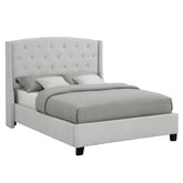 1pc King Size Upholstered Panel Bed Button Tufted Nail head Dove Gray Wood Fabric Bedroom Furniture