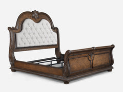 1pc Traditional Style Faux Leather Upholstered Headboard Button Tufted Formal Bedroom Furniture Formal King Sleigh Bed Coffee Brown Finish