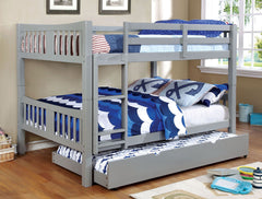 Full Over Full Bunk Bed Gray Finish Transitional Style Attached Ladder Upper Bed Rails Lock Joint Structure And Trundle-Included