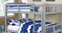Full Over Full Bunk Bed Gray Finish Transitional Style Attached Ladder Upper Bed Rails Lock Joint Structure And Trundle-Not Included