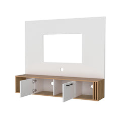 White and Natural Oak Entertainment Center Multistorage and Cable Management