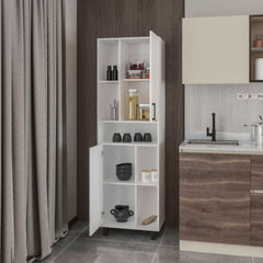White Kitchen Pantry with Open Storage and 2 Doors