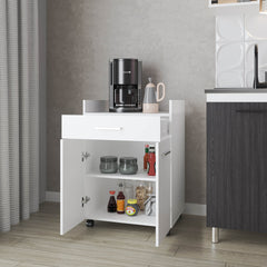 White Burnside Kitchen Cart with 2 Doors and 1 Drawer